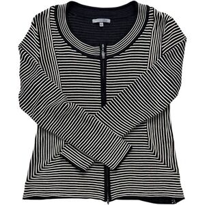 Anne Klein Women's Small Black White Striped Zip Front Cardigan Jacket Vest Chic